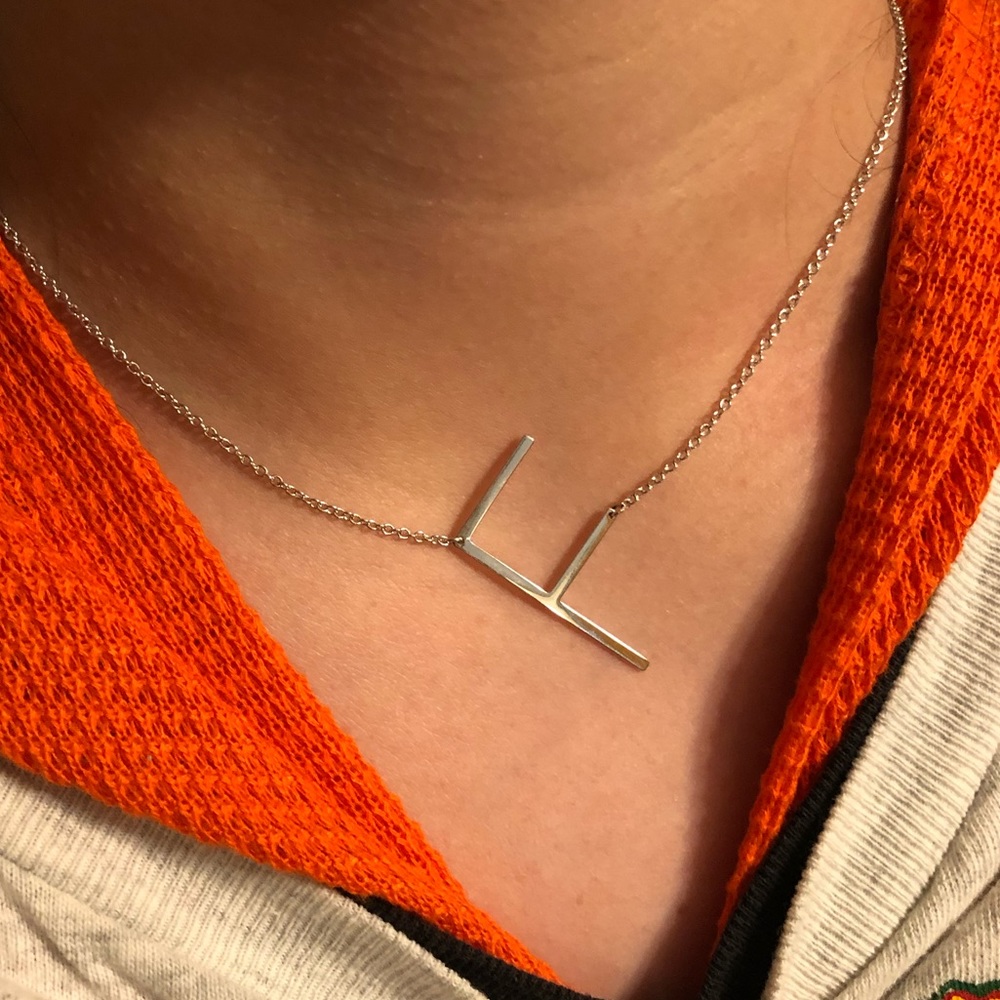 Silver letter F initial necklace